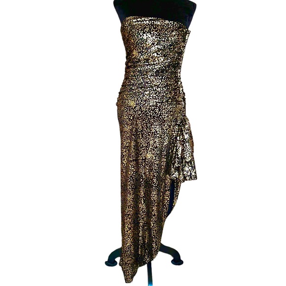 Janine Dresses & Skirts - Janine London Paris New York Black Strapless Evening Gown Metallic Gold. Size M